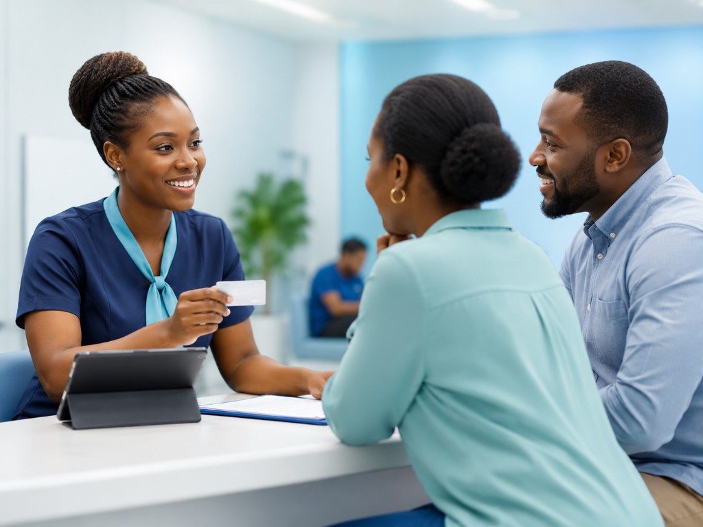Nisa staff member assisting a couple with their health insurance card