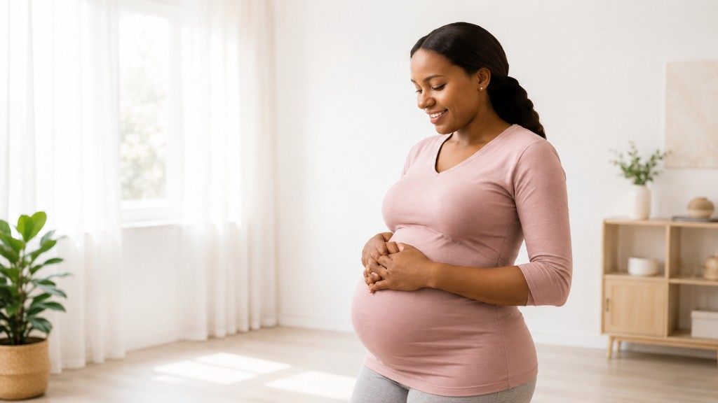 Expectant mother cradling her baby bump