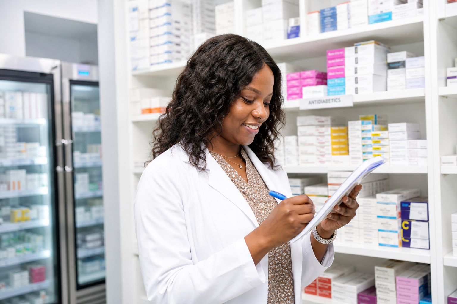 Pharmacist preparing medications at Nisa Premier Hospital